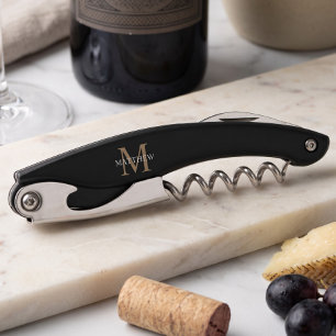 Personalized Name Monogram Black Corkscrew
