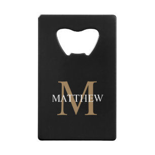 Personalized Name Monogram Black Credit Card Bottle Opener