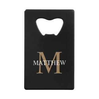 Personalized Name Monogram Black Credit Card Bottle Opener