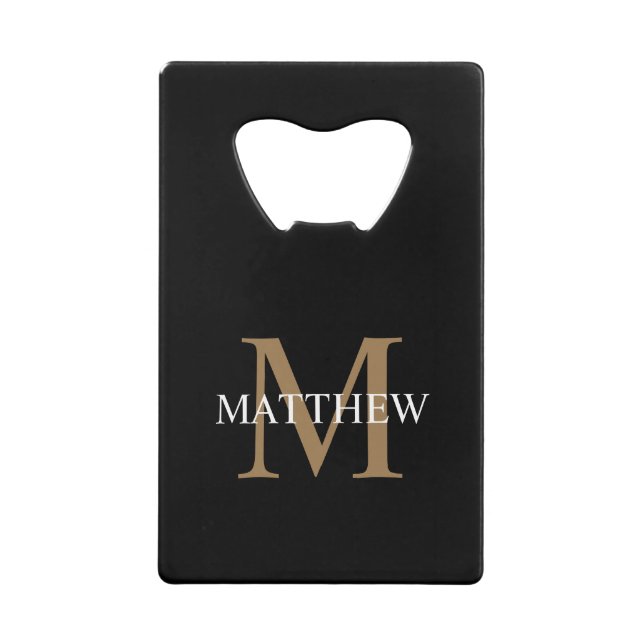 Personalized Name Monogram Black Credit Card Bottle Opener (Front)