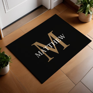 Personalized Name Monogram Black Doormat