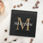 Personalized Name Monogram Black Glass Coaster<br><div class="desc">Create your own personalized black round glass coaster with your custom name and monogram.</div>