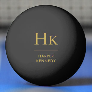 Personalized Name Monogram Black Gold Ping Pong Ball