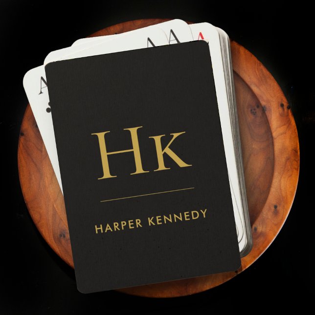 Personalized Name Monogram Black Gold Playing Cards (Creator Uploaded)