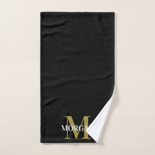 Personalized Name Monogram Black  Hand Towel