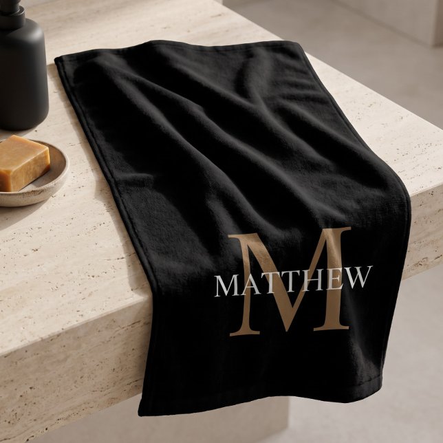 Personalized Name Monogram Black Hand Towel (Creator Uploaded)