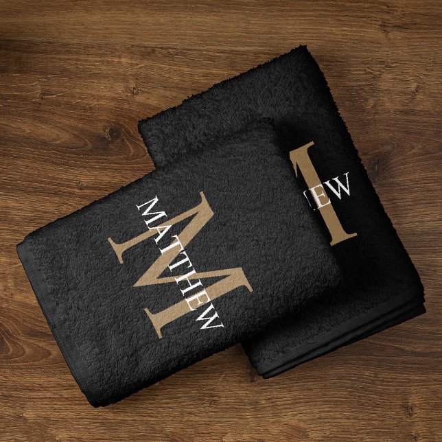 Personalized Name Monogram Black Hand Towel (Creator Uploaded)