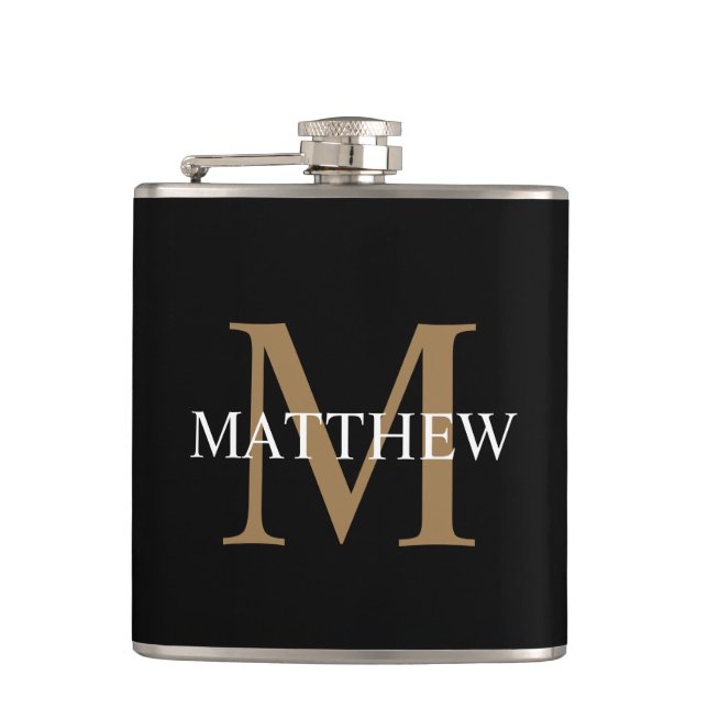 Personalized Name Monogram Black Hip Flask (Front)
