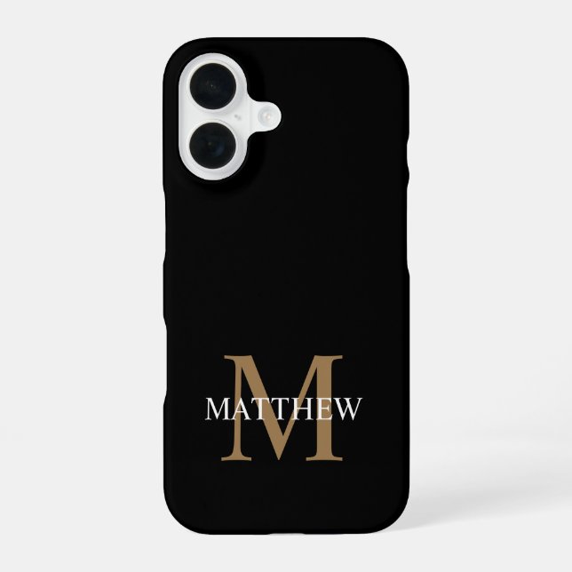 Personalized Name Monogram Black iPhone 16 Case (Back)