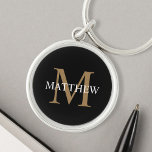 Personalized Name Monogram Black Keychain<br><div class="desc">Create your own personalized black round keychain with your custom name and monogram.</div>