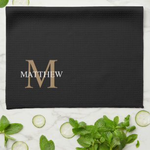 Personalized Name Monogram Black Kitchen Towel