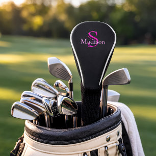 Personalized Name Monogram Black Pink Golf Head Cover