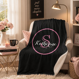 Personalized Name Monogram Black Pink Sherpa Blanket