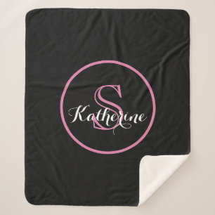 Personalized Name Monogram Black Pink Sherpa Blanket
