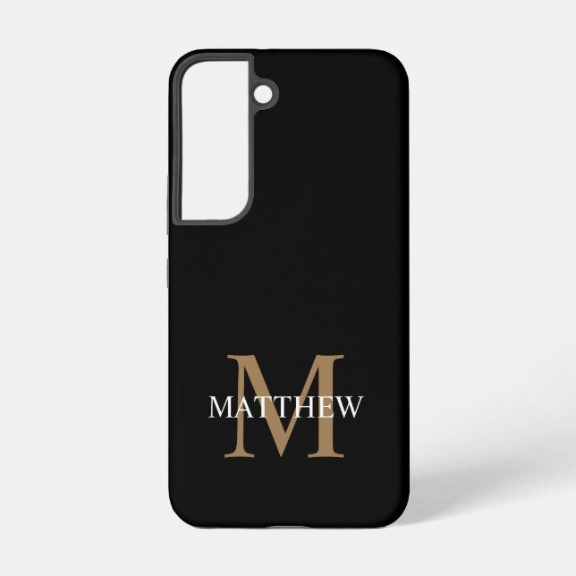 Personalized Name Monogram Black Samsung Galaxy S22 Case (Back)