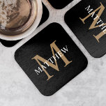 Personalized Name Monogram Black Square Paper Coaster<br><div class="desc">Create your own personalized black round square coaster with your custom name and monogram.</div>