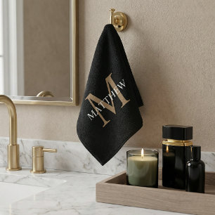 Personalized Name Monogram Black Wash Cloth