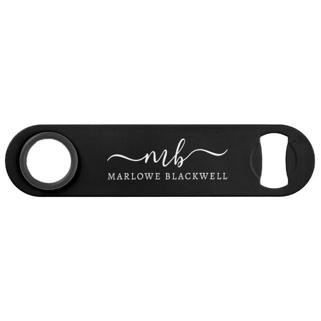 Personalized Name Monogram Black White Bar Key (Front (Horizontal))