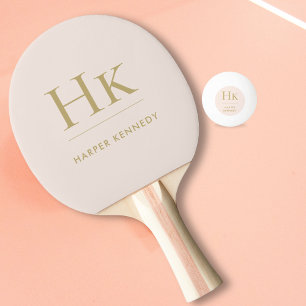 Personalized Name Monogram Blush Pink Gold Ping Pong Paddle