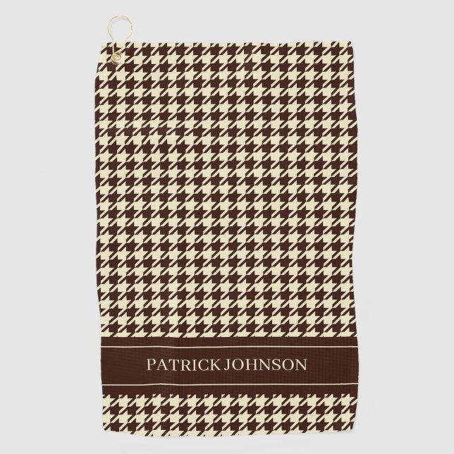 Personalized Name Monogram Brown Houndstooth  Golf Towel (Front)
