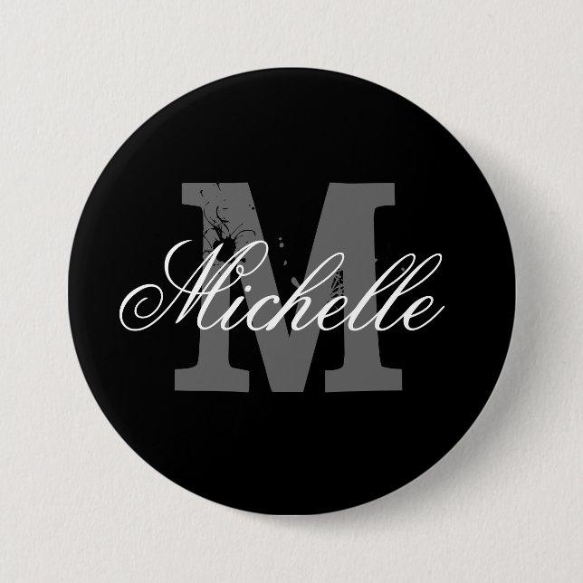 Personalized name monogram button | Classy black (Front)