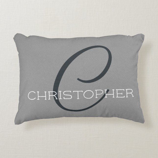 Personalized Name Monogram C Initial Black Grey Accent Pillow (Front)