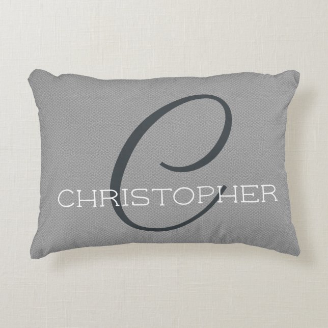 Personalized Name Monogram C Initial Black Grey Accent Pillow (Front)