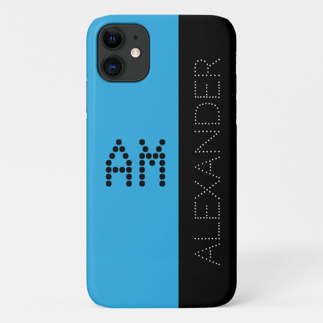 Personalized Name & Monogram Chic Font Blue Black Case-Mate iPhone Case (Back)