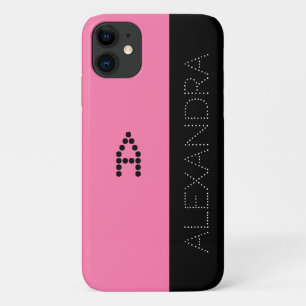 Personalized Name & Monogram Chic Font Pink Black iPhone 11 Case