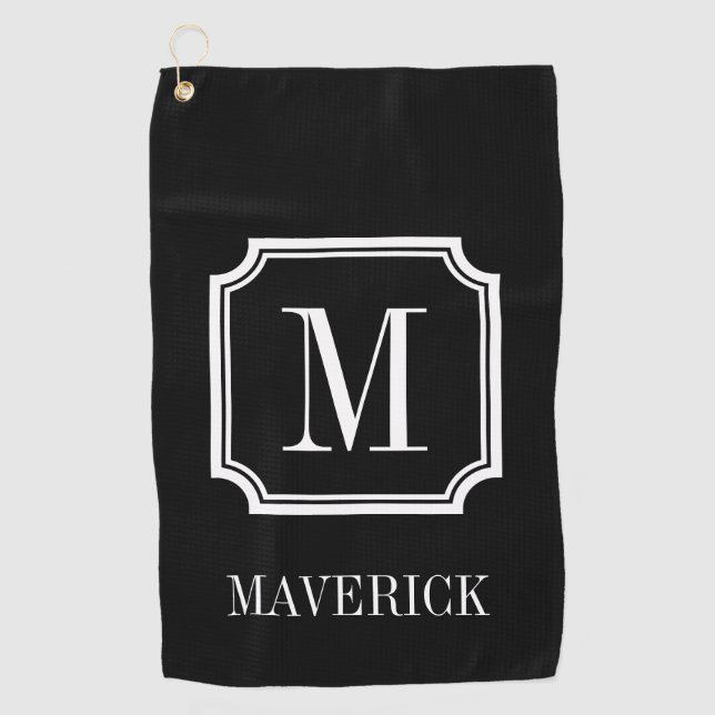 Personalized name monogram classy black golf towel (Front)