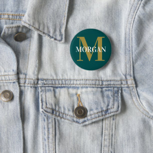 Personalized Name Monogram Dark Teal and  2 Inch Round Button