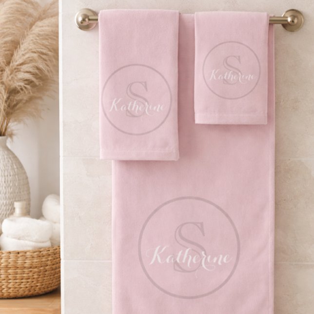 Personalized Name Monogram Dusty Rose Bath Towel Set (Creator Uploaded)
