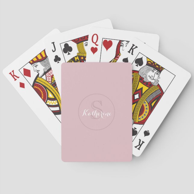 Personalized Name Monogram Dusty Rose Playing Cards (Back)