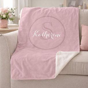 Personalized Name Monogram Dusty Rose Sherpa Blanket