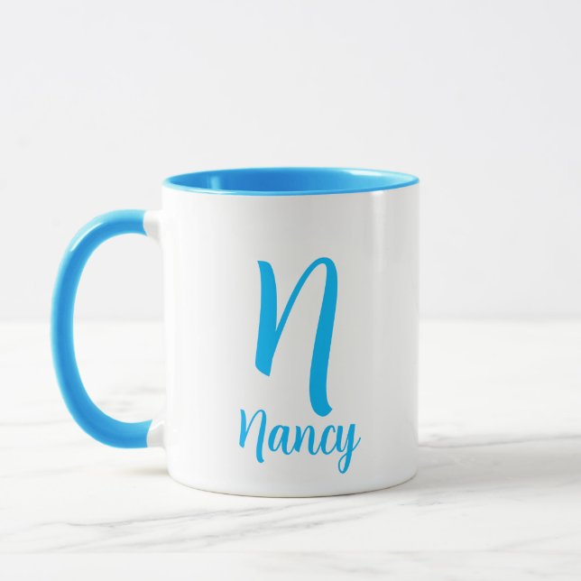 Personalized Name Monogram Elegant Blue Typography Mug (Left)