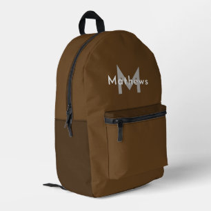 Personalized Name Monogram Elegant Simple Brown Printed Backpack