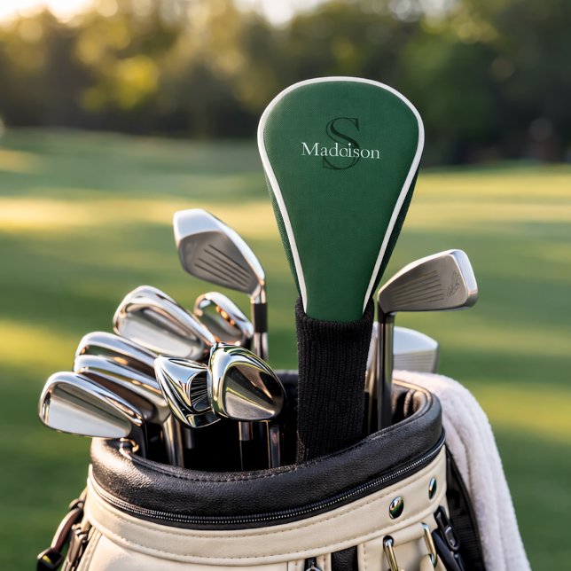 Personalized Name Monogram Emerald Green Black Golf Head Cover (Creator Uploaded)