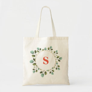 Personalized Name Monogram Flower Design Tote Bag