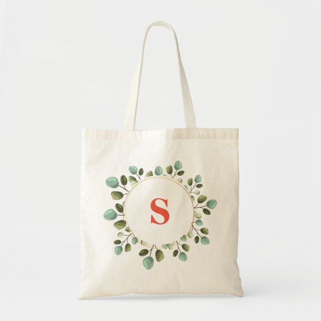 Personalized Name Monogram Flower Design Tote Bag (Front)