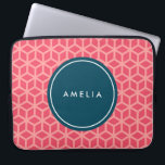 Personalized Name Monogram Geometric Pink Laptop Sleeve<br><div class="desc">Modern geometric pattern in pink with dark teal shade label. Customize this by adding your name; click the "Customize it" button and you can easily replace the placeholder text to add your text.</div>