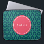 Personalized Name Monogram Geometric Teal Laptop Sleeve<br><div class="desc">Modern geometric pattern in teal with pink label. Customize this by adding your name; click the "Customize it" button and you can easily replace the placeholder text to add your text.</div>