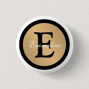 Personalized Name Monogram Gold Metallic Button