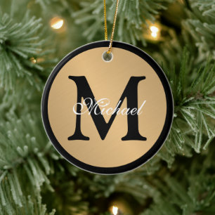Personalized Name Monogram Gold Metallic Button Ceramic Ornament