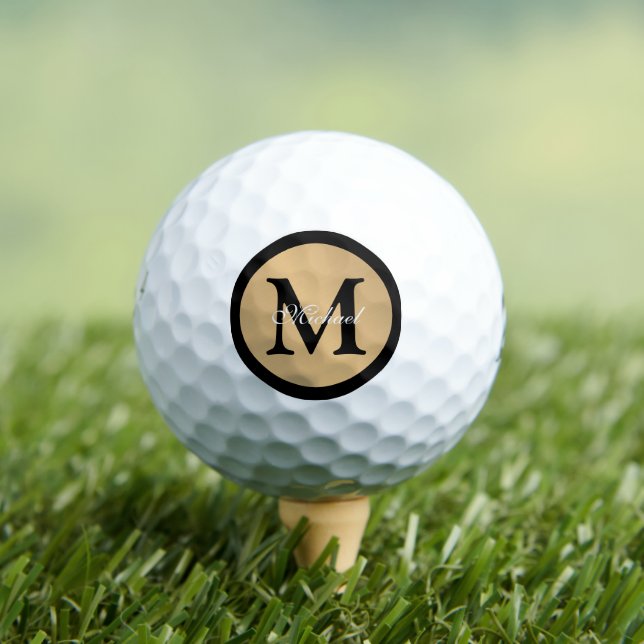 Personalized Name Monogram Gold Metallic Button  Golf Balls (Insitu Tee)