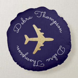 personalized name monogram - golden plane round pillow