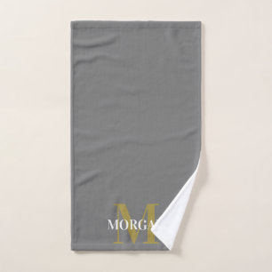 Personalized Name Monogram Grey  Hand Towel