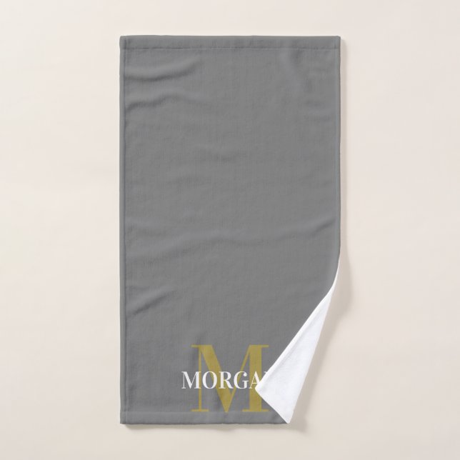 Personalized Name Monogram Grey  Hand Towel (Hand Towel)