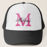 Personalized name monogram hat for wedding party<br><div class="desc">Personalized name monogram neon pink trucker hat for bride and bridesmaids . Vintage monogrammed name initial letter with stylish script typography. Cute wedding party favours for guests, friends and family. Make your own for bride to be and bride's entourage; brides maid, maid of honour, flower girl, matron of honour, mother...</div>