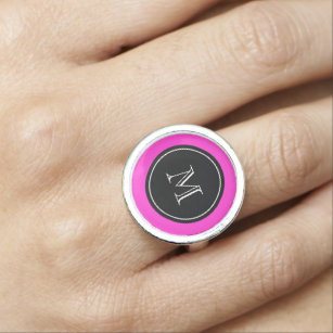 Personalized name monogram hot pink colour ring