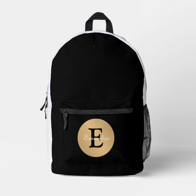 Personalized Name Monogram in Circle Button Cutout Printed Backpack (Front)